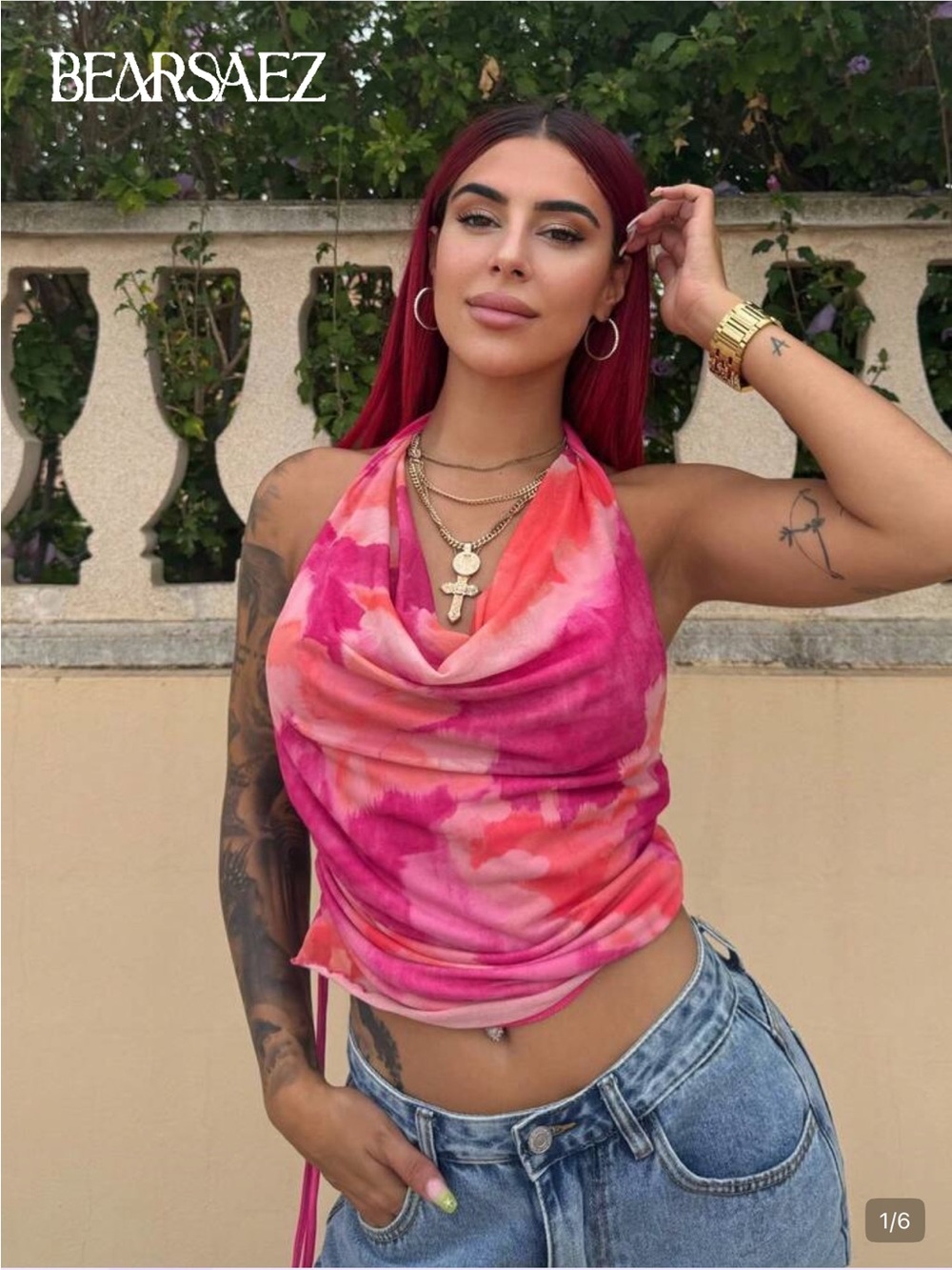 New no tags shein Women's Pink Tie-Dye Halter Cowl Neck Top m